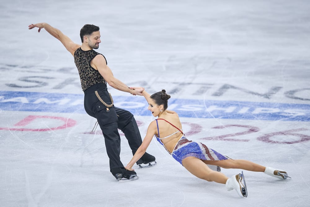 Lilah Fear and Lewis Gibson, skating at the ISU European Figure Skating Championships 2026